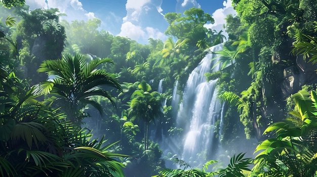 tropical rainforest filled with towering trees