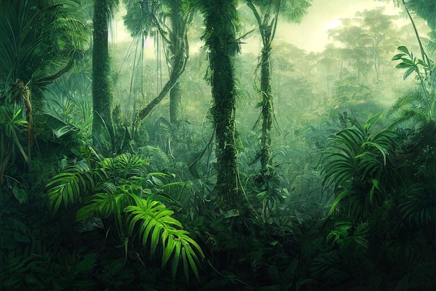 Tropical rainforest landscape Tropical jungle palm trees and plants