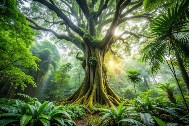 Tropical rainforest with big tree