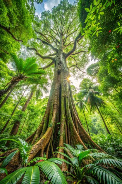 Photo tropical rainforest with big tree