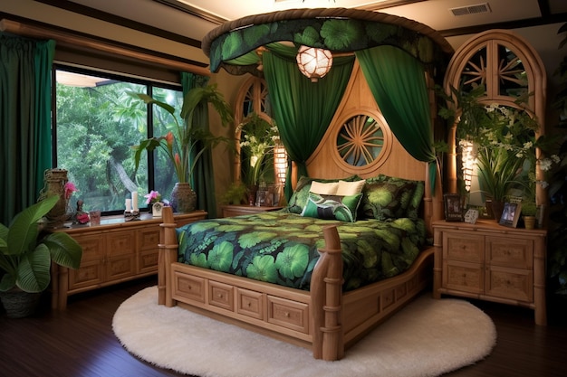 Tropical resortinspired bedroom with canopy bed an