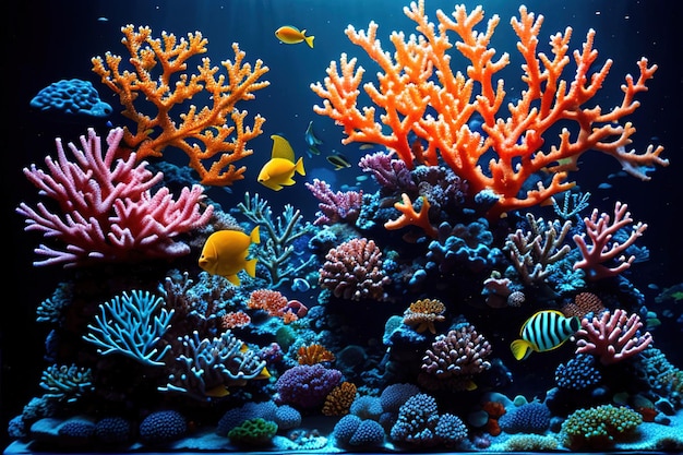 Tropical sea underwater fishes on coral reef generative ai