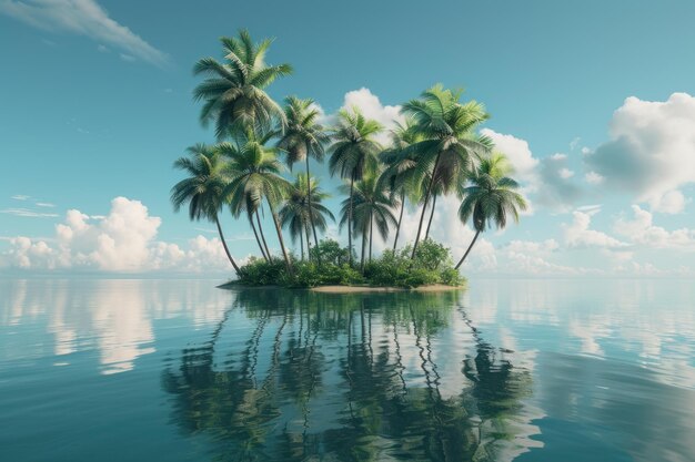 Photo tropical small island with palm trees on blue sky cloudsx9