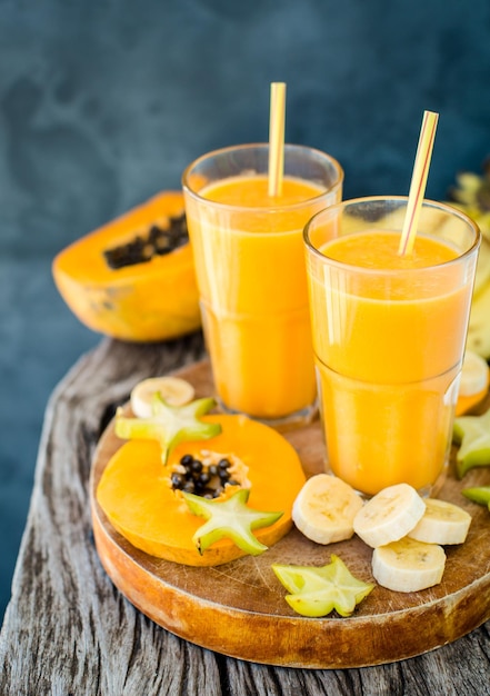 Tropical smoothie with papaya and banana