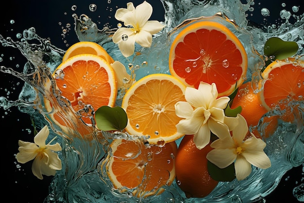 tropical splash pattern with citrus fruits