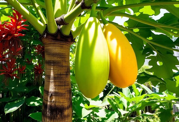 Photo tropical splendor papayas amidst greenery