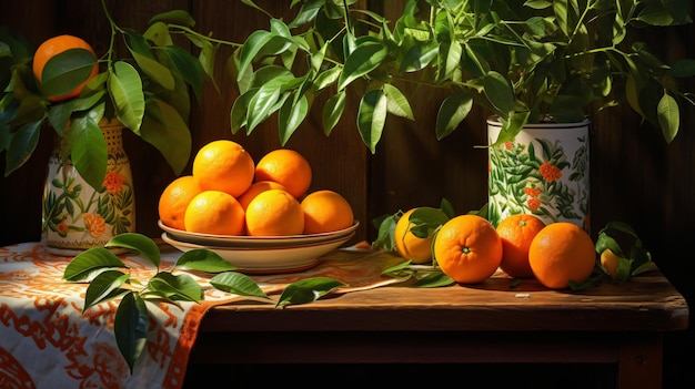 Tropical still life with tangerines