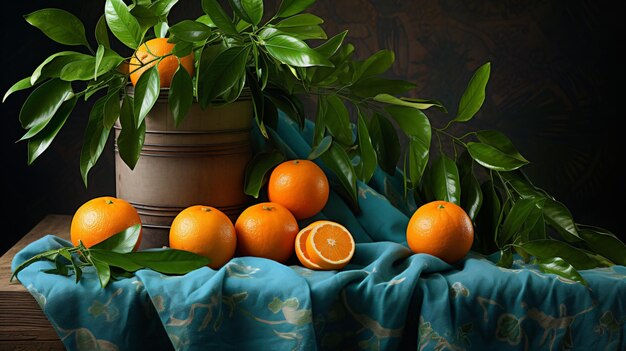 Tropical still life with tangerines