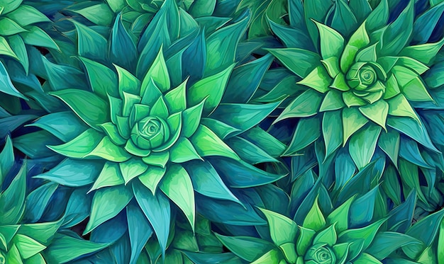 Tropical succulents wallpaper Textured blue agave banner For postcard book illustration card Created with generative AI tools