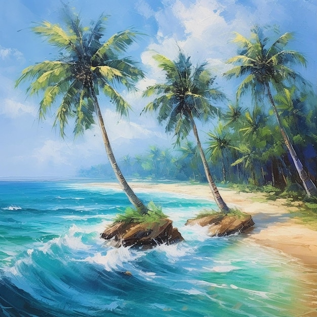 tropical summer beach drawing art