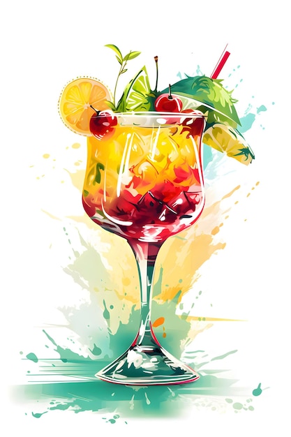 Tropical summer cocktail with fruit and ice Generative AI 8