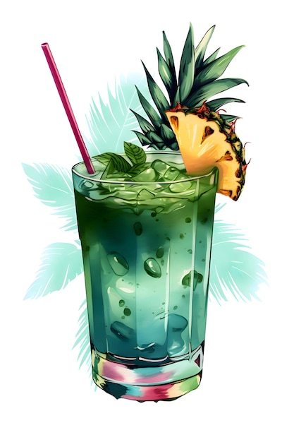 Tropical summer refreshing cocktail with fruit Generative AI 4