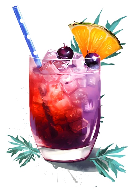 Tropical summer refreshing cocktail with fruit and ice Generative AI 5