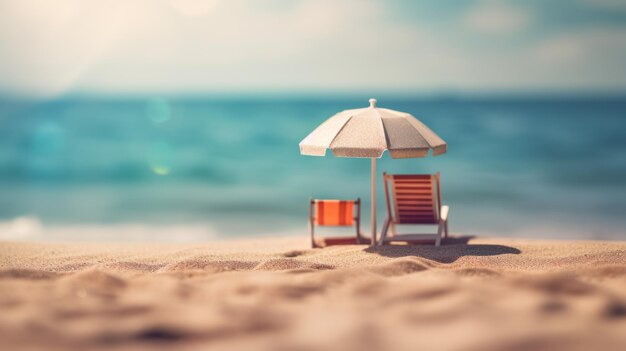 Tropical summer sand beach and bokeh sun light on sea background Generative AI