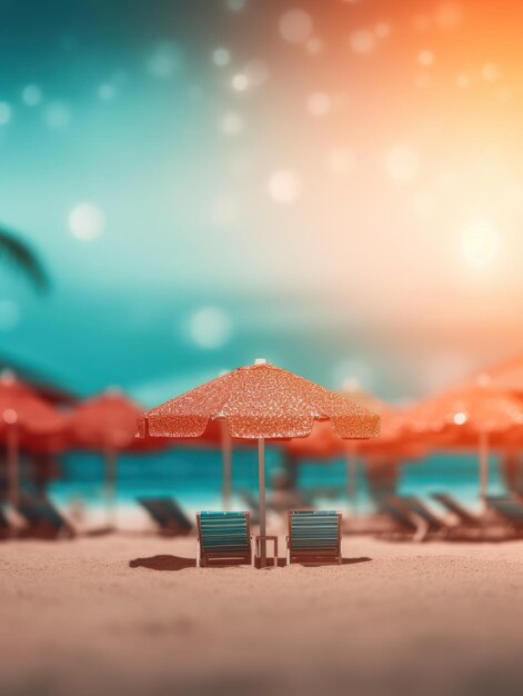 Tropical summer sand beach and bokeh sun light on sea background Generative AI