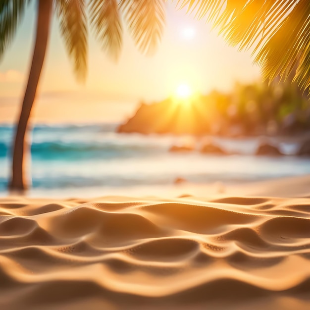 Tropical Summer Sand Beach And Bokeh Sun Light On Sea Background