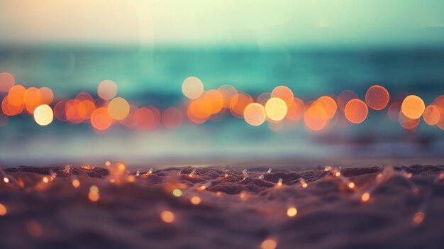 Tropical summer sand beach and bokeh sun light on sea background