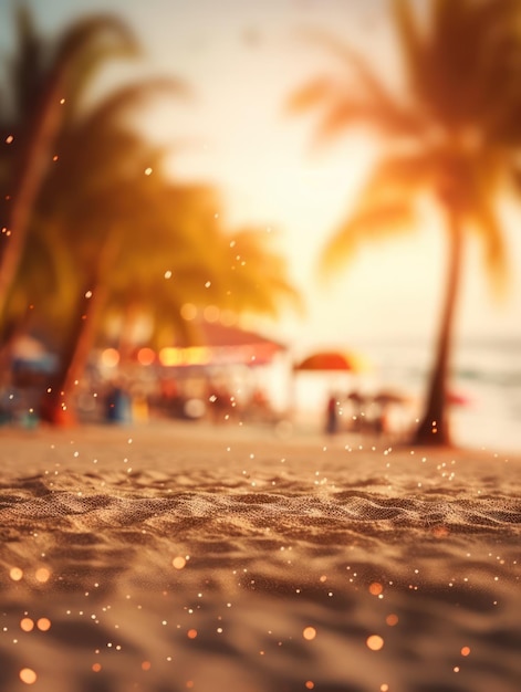 Tropical summer sand beach and bokeh sun light on sea background