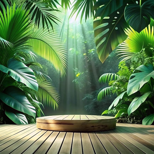 Tropical summer scene with a podium for product display 3d rendering