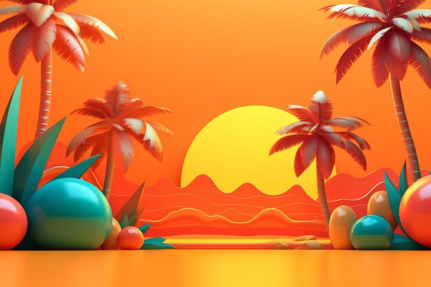 Tropical Summer Themed 3D Abstract Background