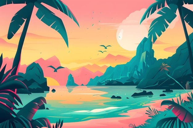 Photo tropical sunset beach landscape illustration