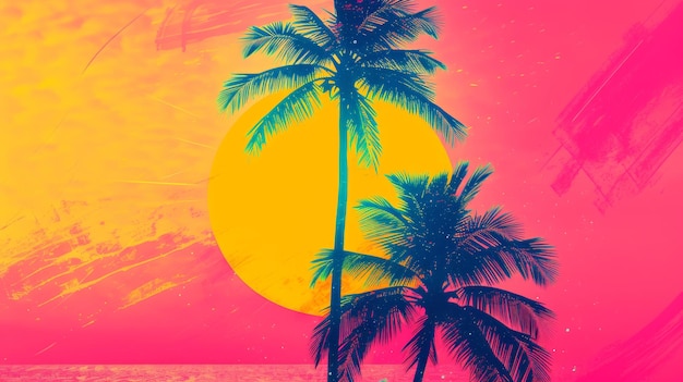 Tropical sunset with palm trees