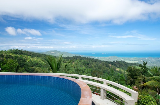 Tropical swimming pool with coconut tree