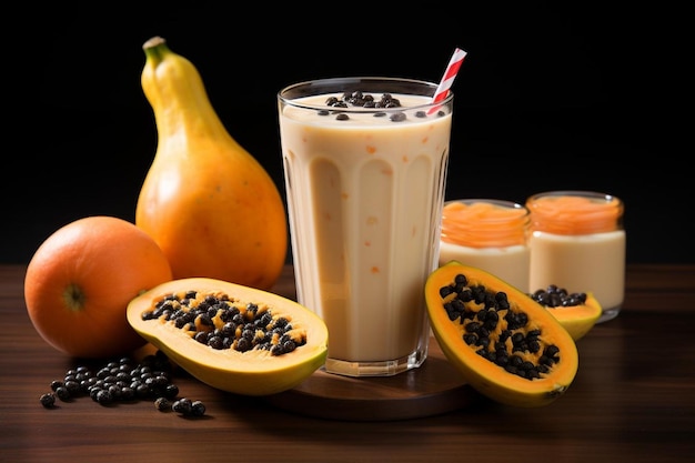 Tropical Tapioca Papaya Smoothie on white background