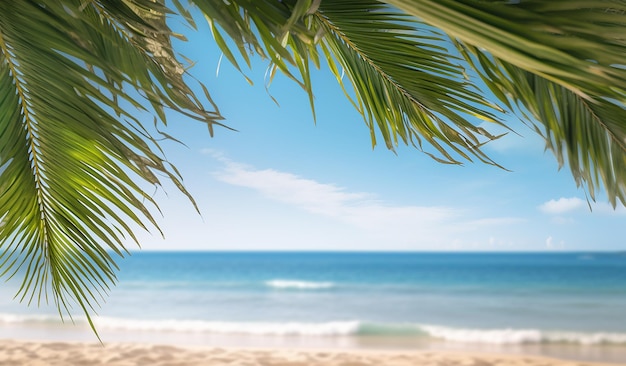 Tropical Tranquility Beach with Palm Leaves and Ocean View