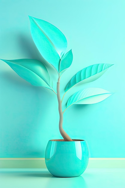 Tropical tree branch in dappled sunlight leaf shadow on blank pastel turquoise blue green wall for