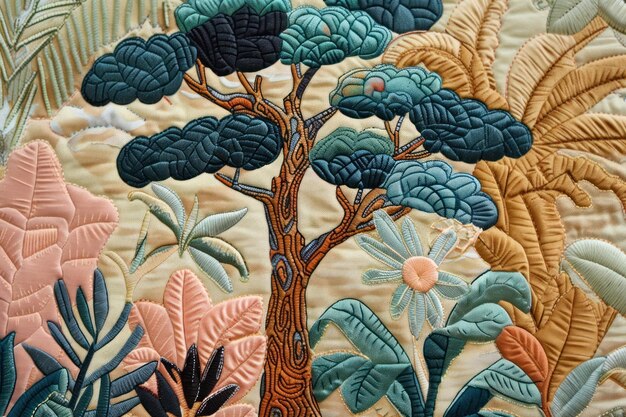 Photo tropical tree embroidery pattern textile