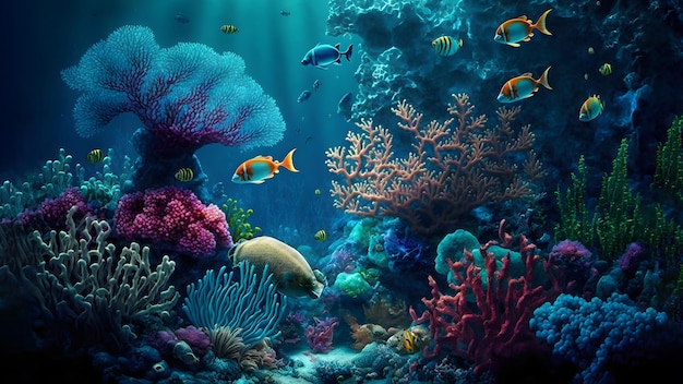 Tropical underwater life of a coral reef neural network generated art wallpaper