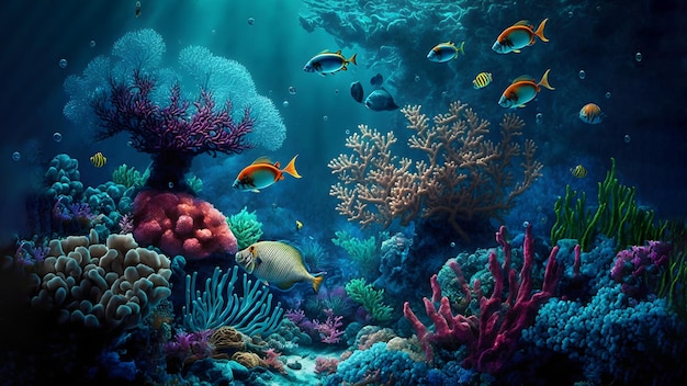 Tropical underwater life of a coral reef neural network generated art wallpaper