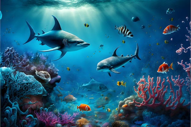 Tropical underwater life of a coral reef neural network generated art wallpaper