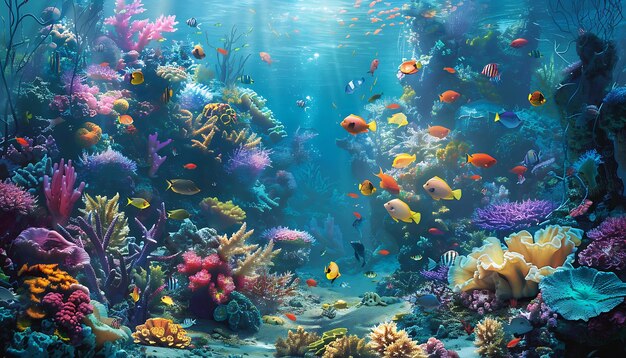 Tropical underwater world with corals and tropical fish