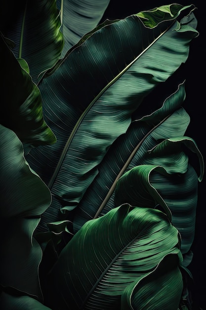 Tropical Vibes Dark Green Banana Leaves