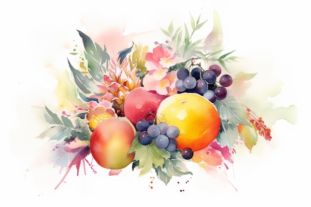 Photo tropical watercolor painting fruit arrangement