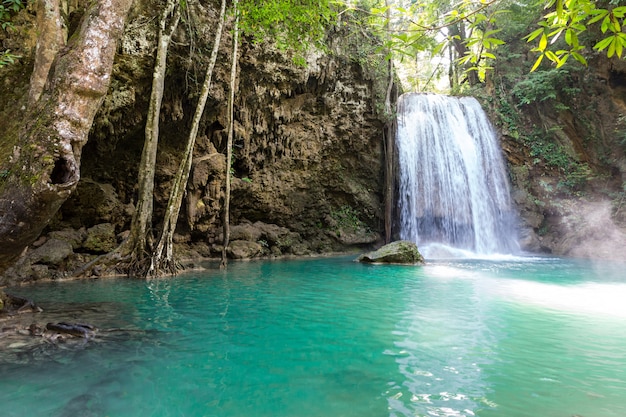 Tropical waterfall and lake