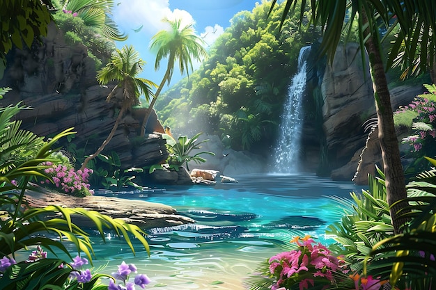 Tropical Waterfall Oasis