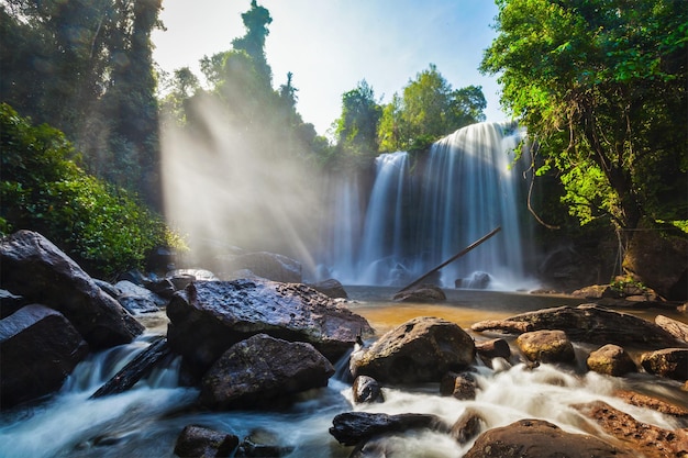 Tropical waterfall Phnom Kulen Cambodia