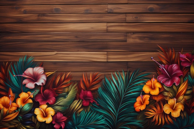 Tropical wooden background Generate Ai