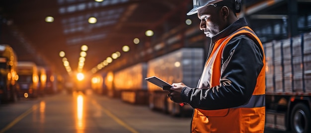 Truck drivers with clipboards in hand Door of the Checking Container The safety of shipping cargo Upkeep Inspection