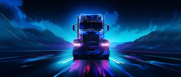 Truck driving on highway at night car headlight