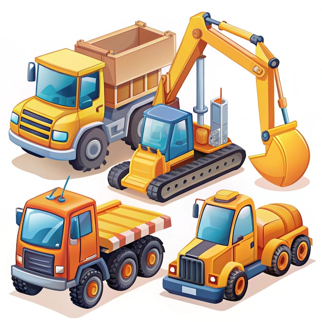 Photo truck excavator bulldozer backhoe heavy machinery vehicle traffic toy for children illustration