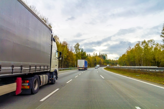 Truck on freeway road, cargo transportation concept