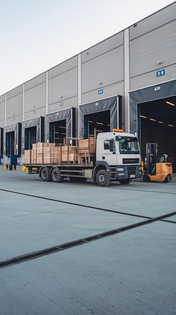 Truck in front of warehouse