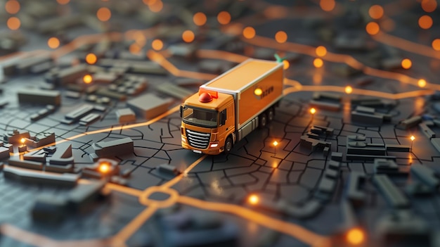 Photo truck on a gps map logistics and transportation concept