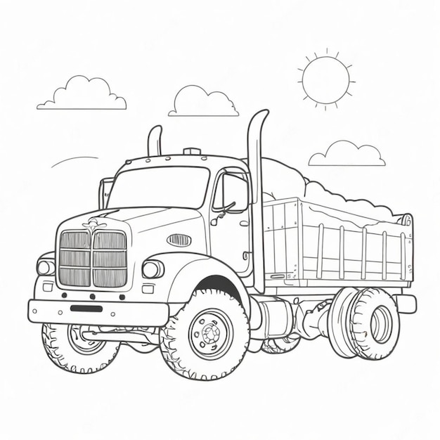 Photo truck outline theme coloring page for kids book