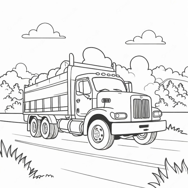 Photo truck outline theme coloring page for kids book