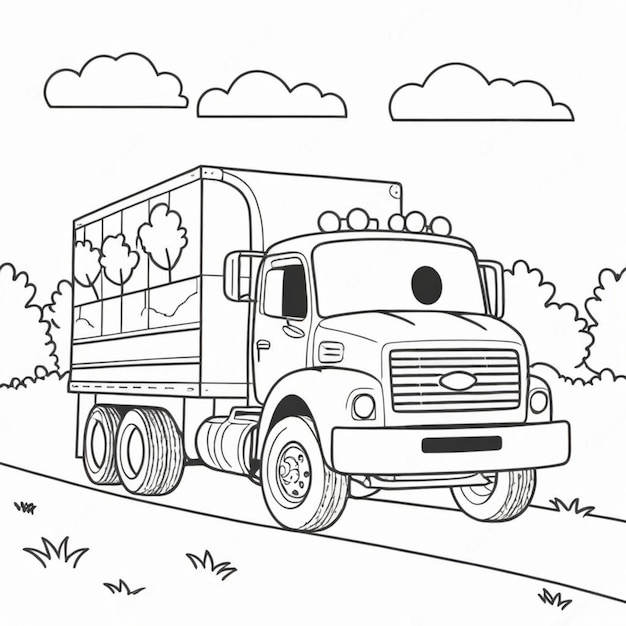 Photo truck outline theme coloring page for kids book